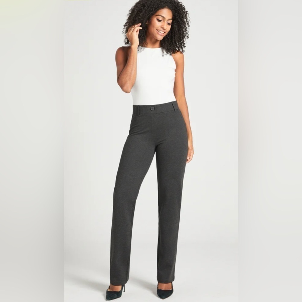 Betabrand Classic Straight Dress Yoga Pants in Charcoal Medium Petite
